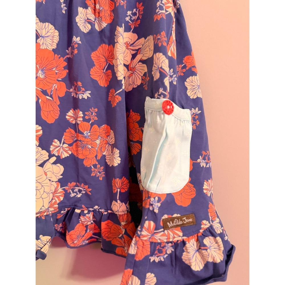 Matilda Jane Floral Ruffle top‎ Girls Kids Blue Orange Pink Flowers Bow Pockets - Picture 2 of 6